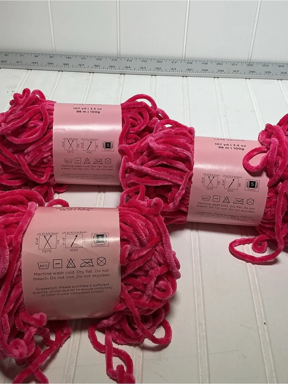Lot of 3-  Juicy Couture Luxe Velour Yarn Free Love Size 5- Chunky Full Skeins
